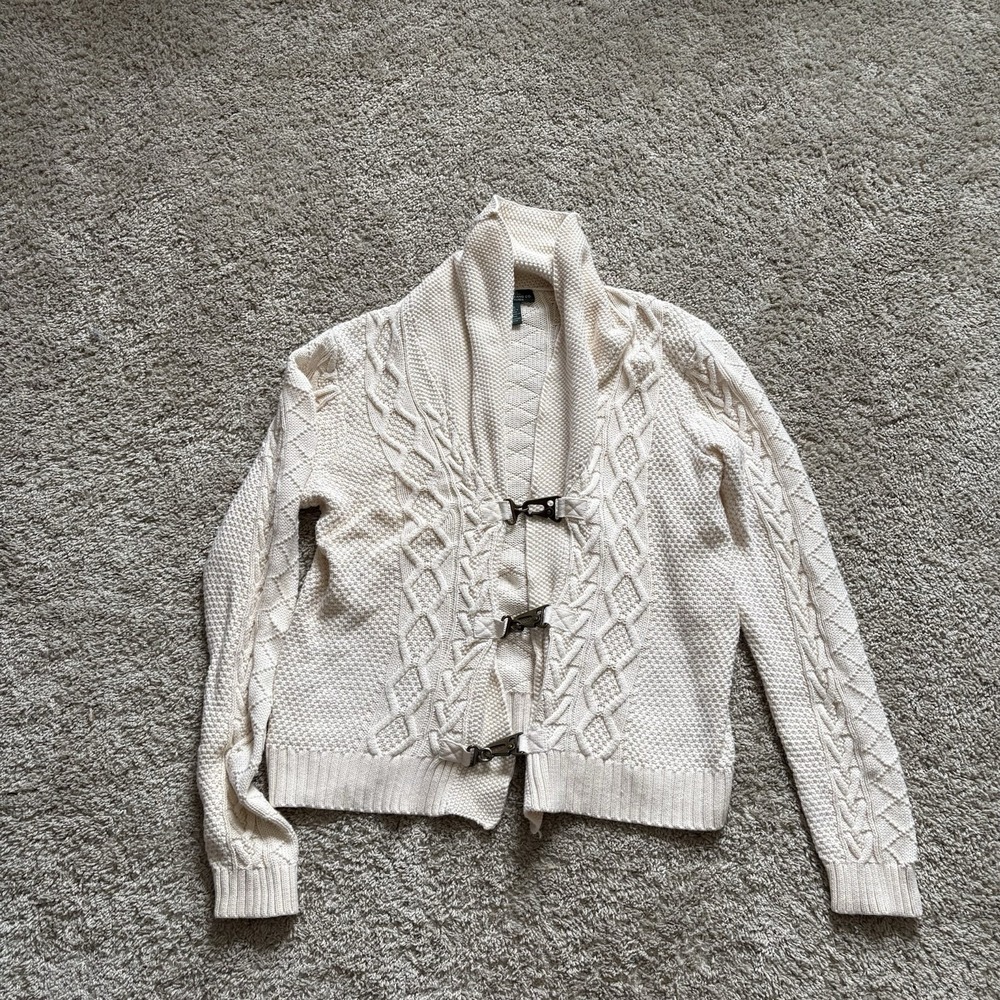 Ralph‎ Lauren Women Equestrian Cable Knit Tan Collared Cardigan  Sweater XL